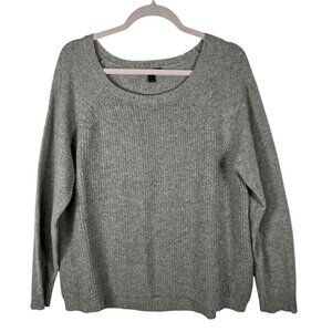 J Crew Sweater Womens‎ Size Large Grey Wool Crew Neck Ribbed Leather Patch Elbow